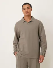 エイソス メンズ アウター ニット・セーター ポロシャツ ASOS DESIGN oversized revere polo pique polo Khaki カーキのサムネイル