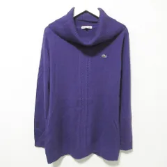 美品 LACOSTE ラコステ 長袖 ハイネック ケーブルニット セーター 44 パープル レディース 古着 中古 USED