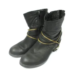 良品 STEVE MADDEN スティーブマデン レザー ゴールドジップデザイン ショートブーツ 37 23.0cm相当 ブラック レディース 古着 中古 USED