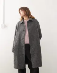 モンキ レディース アウター ジャケット・ブルゾン ウール コート Monki hairy faux wool coat in dark Dark Gray グレーのサムネイル