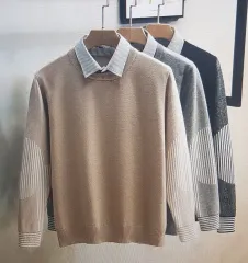 (海外配送)シャツ付きニット スウェットTシャツ 3COLOR