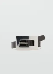マンゴ レディース アクセサリー ベルト レザー フェイクレザー Mango faux leather belt with oversized rectangle silvertone buckle in dark Dark brown ブラウン