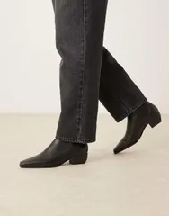 マンゴ レディース シューズ ブーツ・レインブーツ アンクル ブーツ レザー ヒール Mango leather square toe low heel ankle boots Black ブラック