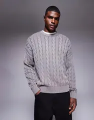 エイソス メンズ アウター ニット・セーター オーバーサイズフィット セーター ニット ASOS DESIGN oversized fit cable knit sweater in washed Gのサムネイル