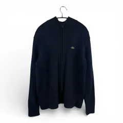 5) ラコステ ウール ニット ジップアップ ネイビー