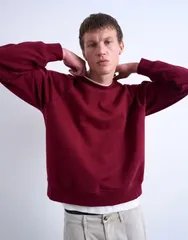 トップマン メンズ アウター パーカー・スウェット スウェット シャツ Topman boxy fit raglan sweatshirt Burgundy バーガンディのサムネイル