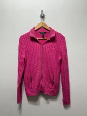 ローレン ラルフローレン ピンク ケーブル編み ジップアップ L