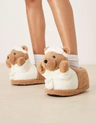 エイソス レディース シューズ サンダル ASOS DESIGN Zemi teddy bear robe slipper in tan borg BROWN BORG ブラウンのサムネイル