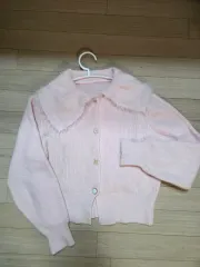 ピンク ファー カラ ニット カーディガン