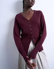 トップショップ レディース アウター カーディガン Vネック ニット Topshop knit Vneck longline compact fitted waist cardigan in plumのサムネイル