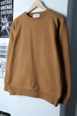 (M-L) ロマンティック ファイアリーツ スウェット Tシャツ ブラウン 無地 起毛-17649