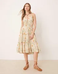 フリーピープル レディース トップス ワンピース ひざ丈 フラワー柄 プリント フラワー Free People adriel floral print knee length cami dress Ivory Combo アイボリー