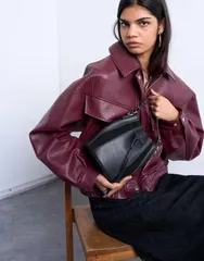 トップショップ レディース バッグ スエード レザー Topshop Colette real suede and leather panel bucket bag Black ブラック