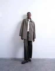 トップショップ レディース アウター コート スエード Topshop faux suede short car coat with neck tab gray グレーのサムネイル