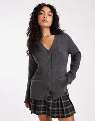 エイソス レディース アウター カーディガン リブニット ニット ASOS DESIGN oversized rib knit boyfriend cardigan in charcoal Charcのサムネイル