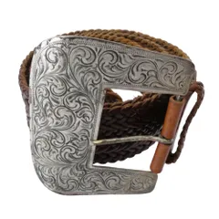 RALPH LAUREN ラルフローレン レザー メッシュ ベルト ブラウン系 M【中古】