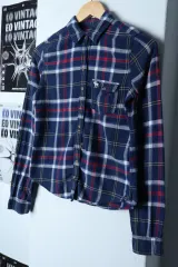W(XS-S) Abercrombie アバクロンビー シャツ チェック ブルー Y2K フランネル-1771A