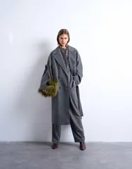 トップショップ レディース アウター コート Topshop clean double breasted longline coat in charcoal charcoal チャコールのサムネイル