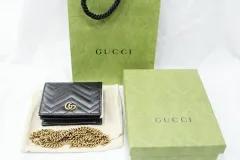 GUCCI グッチ 625693 GGマーモント マトラッセ チェーン カード二つ折り財布