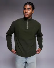 エイソス メンズ アウター ニット・セーター ハーフジップ ウール セーター ニット ASOS DESIGN oversized knit lambswool half zip sweater heaのサムネイル