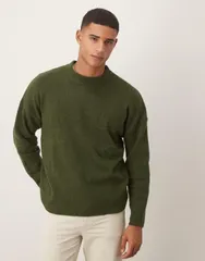 エイソス メンズ アウター ニット・セーター クルーネック セーター ニット ASOS DESIGN oversized brushed knit crew neck sweater Khaki カーのサムネイル
