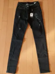 ダークネイビー デニム スキニージーン 27サイズ ダメージジーン