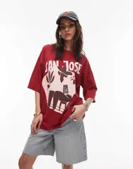 トップショップ レディース トップス Tシャツ グラフィック Topshop graphic San Jose oversized tee RED レッド