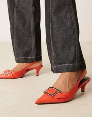 エイソス レディース シューズ ヒール ASOS DESIGN Stellar buckle detail kitten heels in orangeオレンジのサムネイル