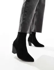 エイソス レディース シューズ ブーツ・レインブーツ ヒール ASOS DESIGN Rational heeled western boots Black ブラックのサムネイル