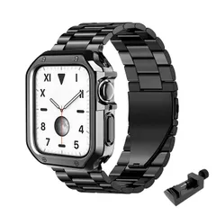 Apple Watch互換品 ステンレス バンド 保護ケース付き アップルウォッチ用 メタル 腕時計 ベルト SE2 SE Ultra 2 Ultra (ブラック, 38/40/41mm) [ブラック] [38/40/41mm]