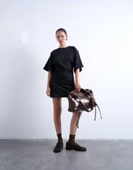 トップショップ レディース トップス ワンピース ミニワンピース ミニ Topshop raglan sleeve cinch waist mini dress Black ブラック