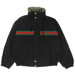 良品△GUCCI グッチ 639277 コットン インターロッキング ウェブストライプ  リバーシブル ジャケット ブラック カーキ系 46 イタリア製 正規品 メンズのサムネイル