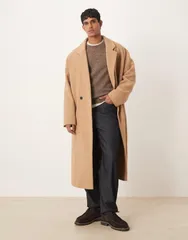 エイソス メンズ アウター コート ウール ASOS DESIGN oversized longline overcoat in wool blend BEIGE ベージュ