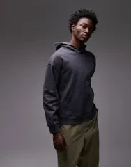 トップマン メンズ アウター パーカー・スウェット オーバーサイズフィット パーカー Topman oversized fit hoodie in washed WASHED BLACK ブラックのサムネイル
