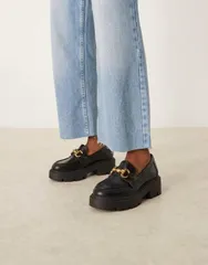 エイソス レディース シューズ スリッポン・ローファー ASOS DESIGN Wide Fit Milan chunky chain detailoafers Black ブラックのサムネイル