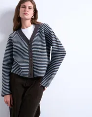 トップショップ レディース アウター カーディガン ニット Topshop knit striped cardigan Blue ブルーのサムネイル