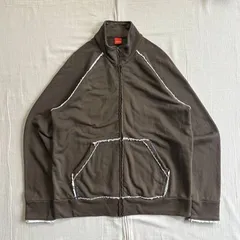 archive　アーカイブ古着　HUGO BOSS　ヒューゴボス　スウェット生地　トラックジャケット　フルジップアップブルゾン　ダメージ・フリンジ加工ライン　太ステッチ装飾　くすみブラウン系カラー　XXL　再構築感　Y2K　グランジ　track jacket