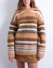 トップショップ レディース アウター カーディガン セーター ニット Topshop knit oversized striped sweater in neutral Neutral ストライプのサムネイル