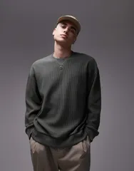 トップマン メンズ アウター パーカー・スウェット オーバーサイズフィット スウェット シャツ Topman oversized fit ottoman crew sweatshirt in darkのサムネイル