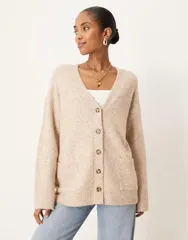 エイソス レディース アウター カーディガン ASOS DESIGN fisherman rib boyfriend cardigan in oatmeal Oatmeal オートミールのサムネイル