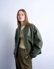 トップショップ レディース アウター ジャケット・ブルゾン ヴィンテージ レザー フェイクレザー ジャケット Topshop faux leather vintage wash oversized cのサムネイル