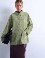 トップショップ レディース アウター ジャケット・ブルゾン スエード ジャケット Topshop premium real suede patch pocket boxy jacket green グリーン