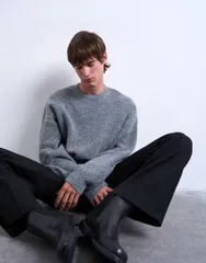 トップマン メンズ アウター ニット・セーター オーバーサイズフィット クルーネック セーター Topman oversized fit crew neck sweater in charcoal CHARCOAL チャコール