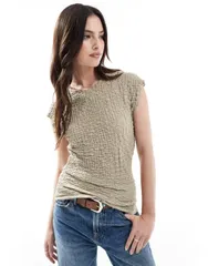 オンリー レディース トップス Tシャツ ノースリーブ ONLY textured sleeveless top BEIGE ベージュ