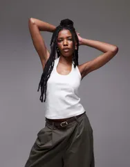 トップショップ レディース トップス Tシャツ リブ ホルター Topshop ribbed halter top WHITE ホワイトのサムネイル