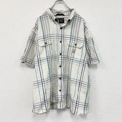 古着 used　Carhartt　カーハート　半袖ボタンダウンシャツ　ラウンドシャツ　ダブルポケット　白　ホワイト　マルチカラー　2XLサイズ