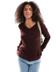オンリー レディース アウター ニット・セーター Vネック セーター ONLY v neck slouchy sweater Burgundy バーガンディ