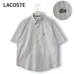 LACOSTE ラコステ  半袖ボタンダウンシャツ 総柄シャツ プリントジャカードシャンブレー オックスフォードシャツ ジオメトリック総柄 モノグラム柄 ライトグレー メンズ Mサイズ  綿100% カジュアル ビジネス