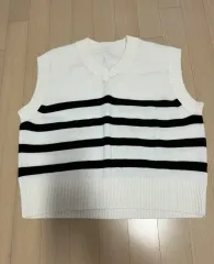 無印良品 ストライプ Vネック ニット ベスト XL