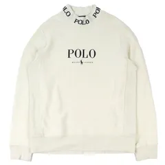 【ドンドン見直し】美品△POLO RALPH LAUREN ポロ・ラルフローレン コットン ロゴ ハイネック スウェットシャツ トレーナー アイボリー ブラック LG 正規品 メンズ